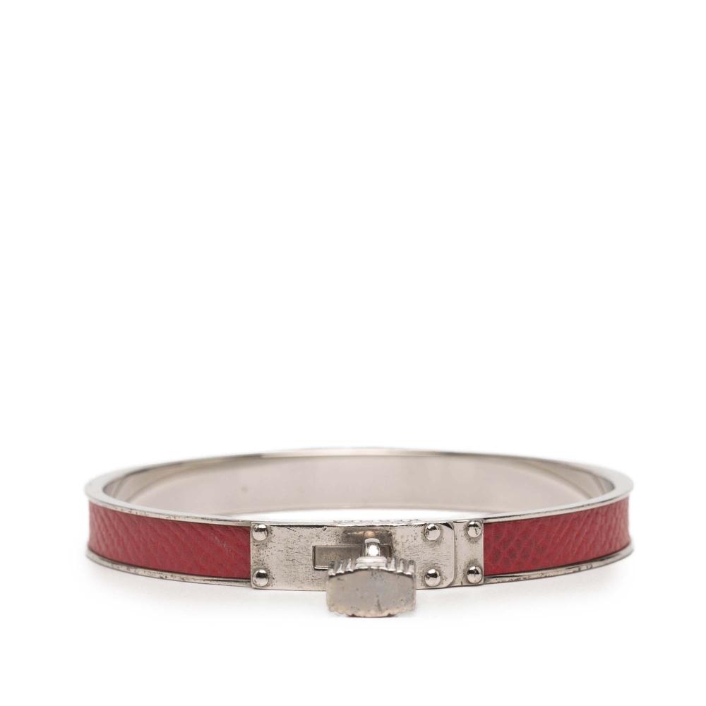 Hermès B Hermès Red with Silver Calf Leather Palladium Plated Kelly H Lock Bangle France