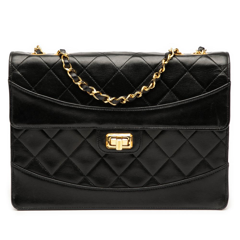 Chanel B Chanel Black Lambskin Leather Leather Medium Quilted Lambskin Mademoiselle Single Flap France