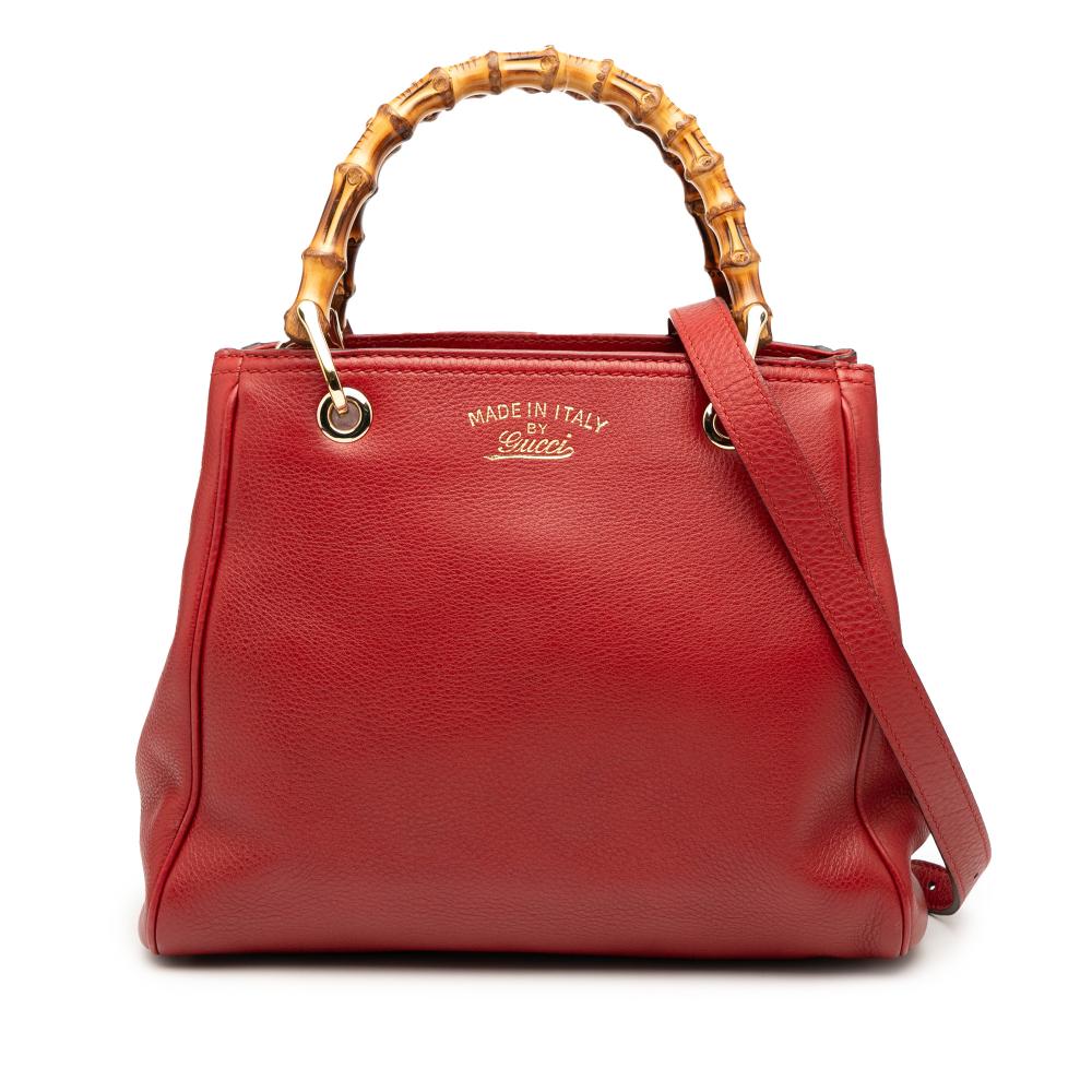 Gucci AB Gucci Red Calf Leather Small skin Bamboo Shopper Satchel Italy
