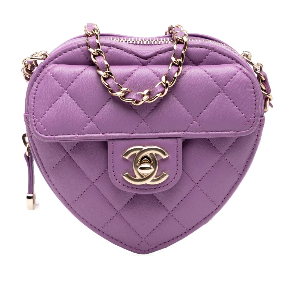 Chanel AB Chanel Purple Lambskin Leather Leather Mini Lambskin CC in Love Heart Crossbody France