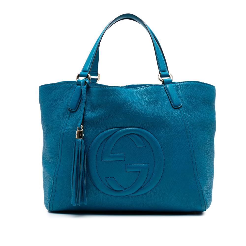 Gucci B Gucci Blue Calf Leather Medium Soho Cellarius Tote Italy