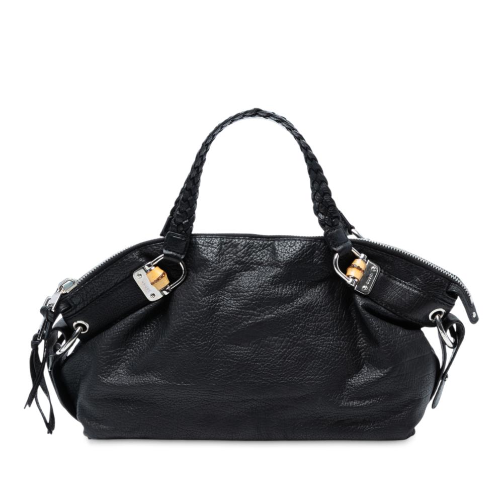 Gucci B Gucci Black Calf Leather Medium Bamboo Bar Tote Italy