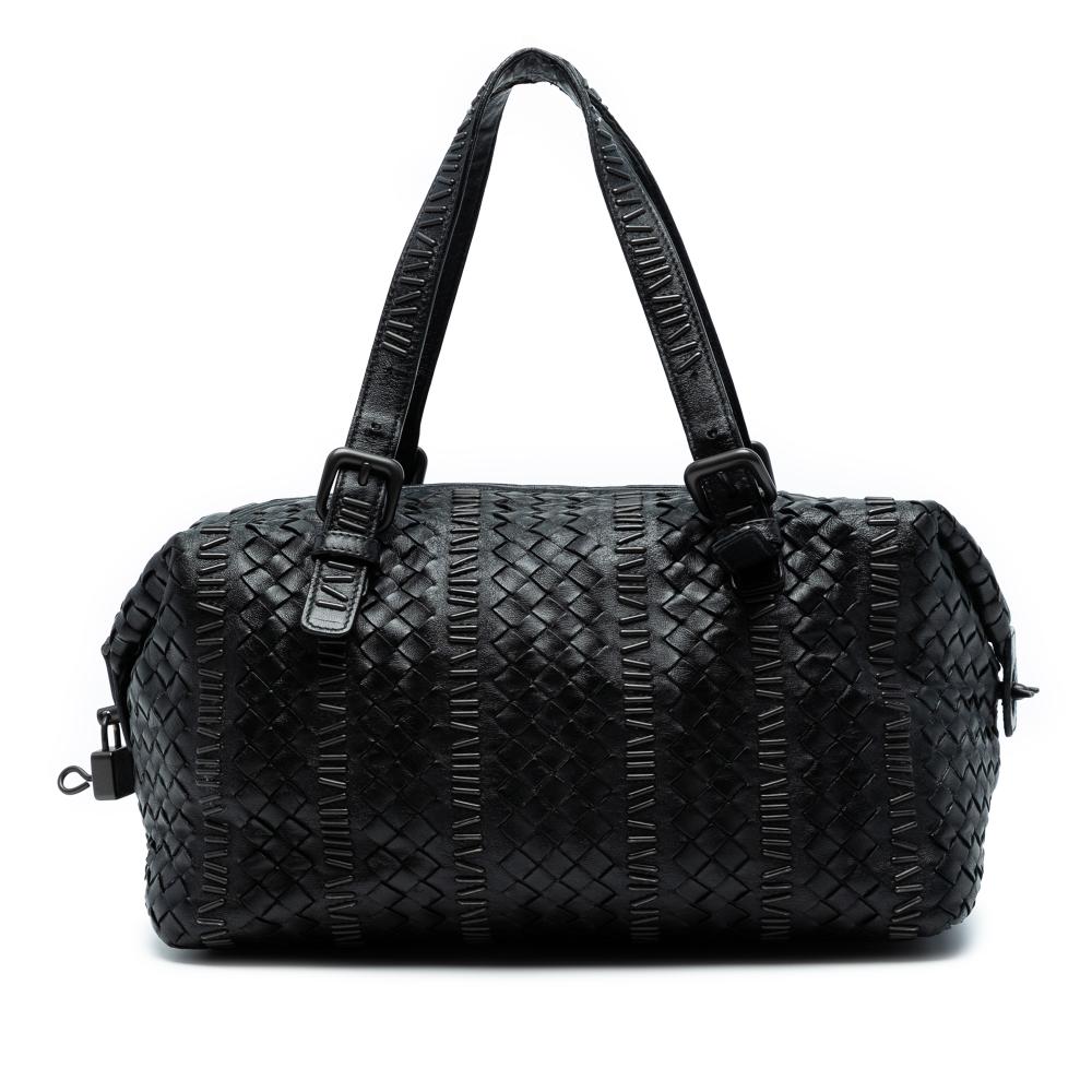Bottega Veneta B Bottega Veneta Black Nappa Leather Leather Nappa Intrecciato Stitched Handbag Italy