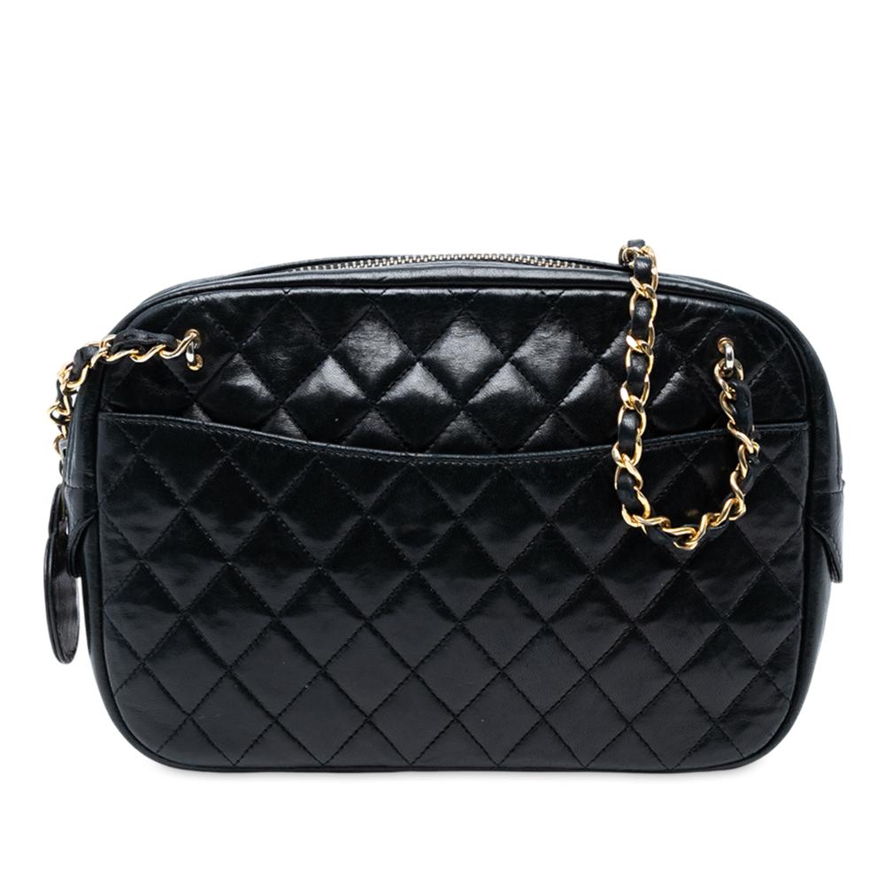 Chanel B Chanel Black Lambskin Leather Leather CC Quilted Lambskin Chain Camera Bag France
