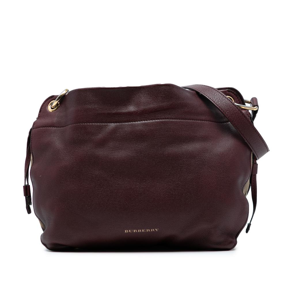 Burberry Red Burgundy Calf Leather Small Grainy skin and House Check Canvas Bingley Crossbody Italy