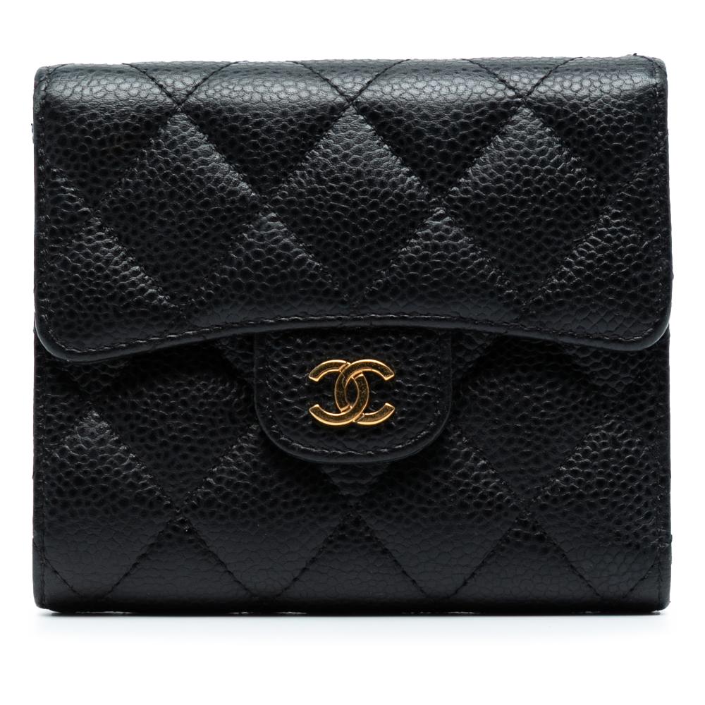 Chanel AB Chanel Black Caviar Leather Leather CC Quilted Caviar Compact Flap Wallet Spain