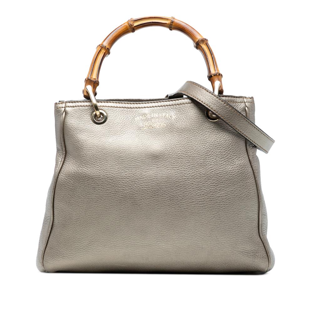 Gucci B Gucci Gold Calf Leather Small skin Bamboo Shopper Satchel Italy