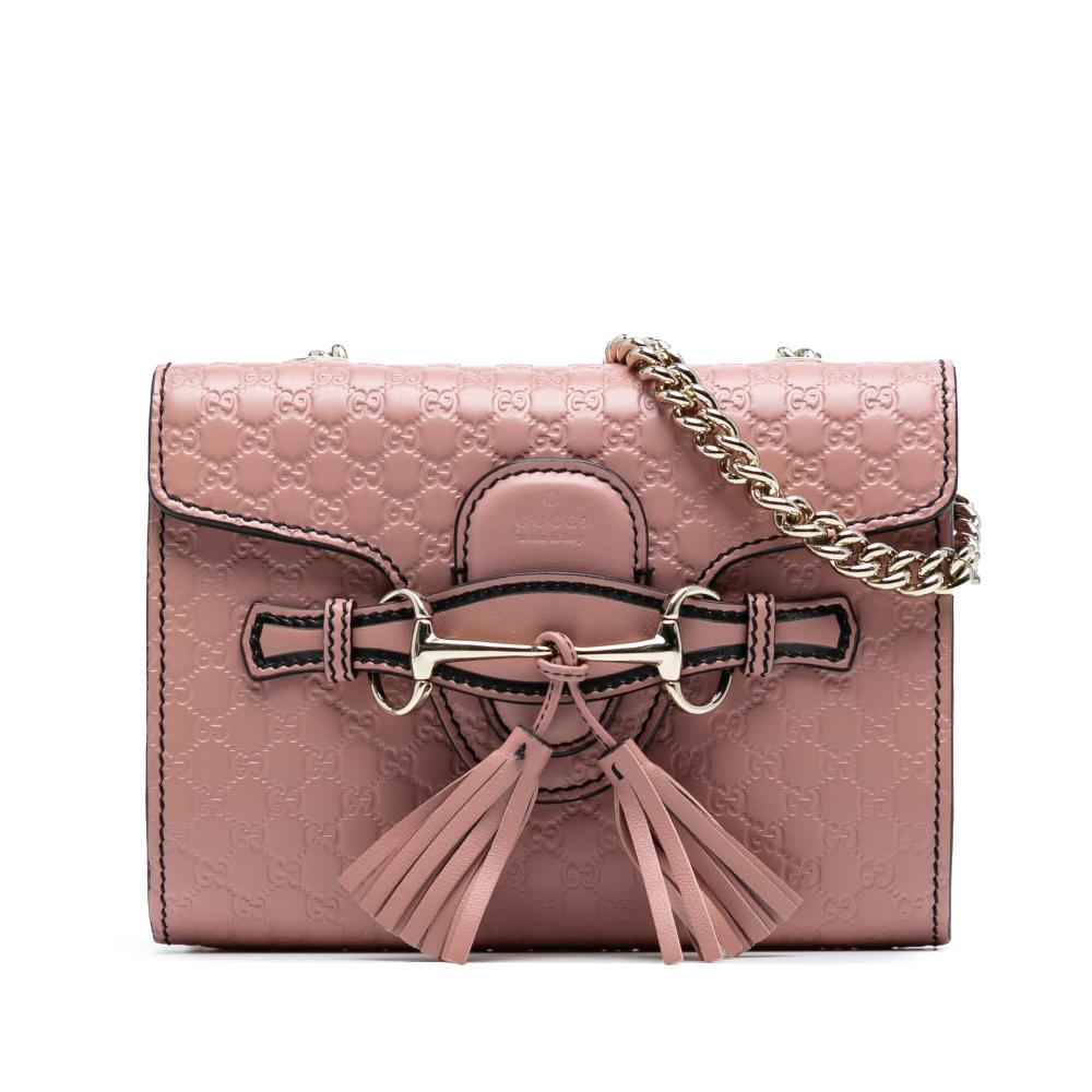 Gucci B Gucci Pink Calf Leather Mini Microguccissima Emily Crossbody Italy