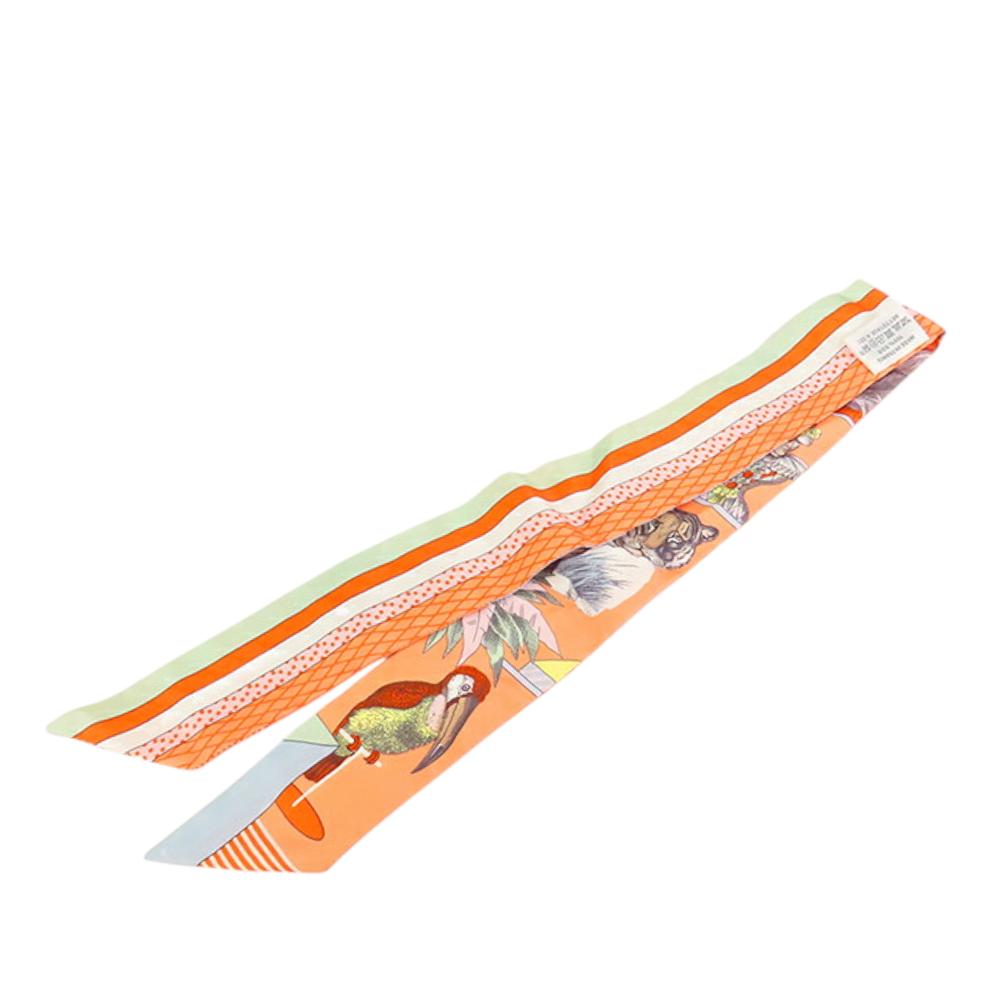 Hermès AB Hermès Orange Silk Fabric Grand Theatre Nouveau Twilly Scarf France