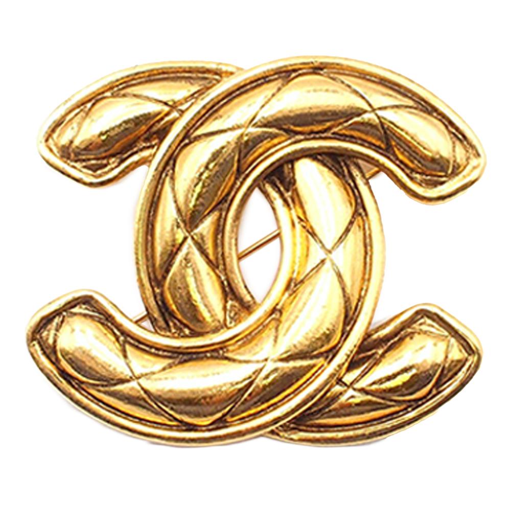 Chanel B Chanel Gold Gold Plated Metal CC Quilted Brooch France