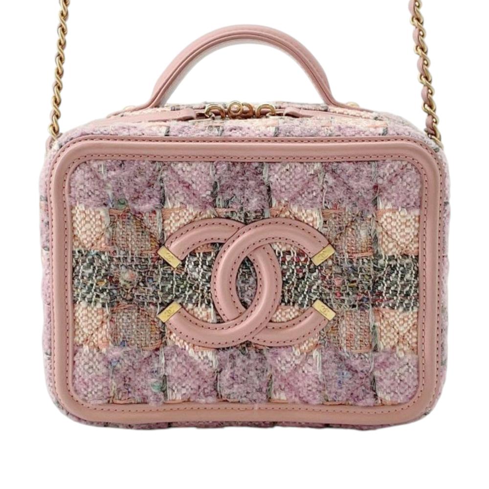 Chanel AB Chanel Pink Light Pink Tweed Fabric Small CC Filigree Vanity Case Italy