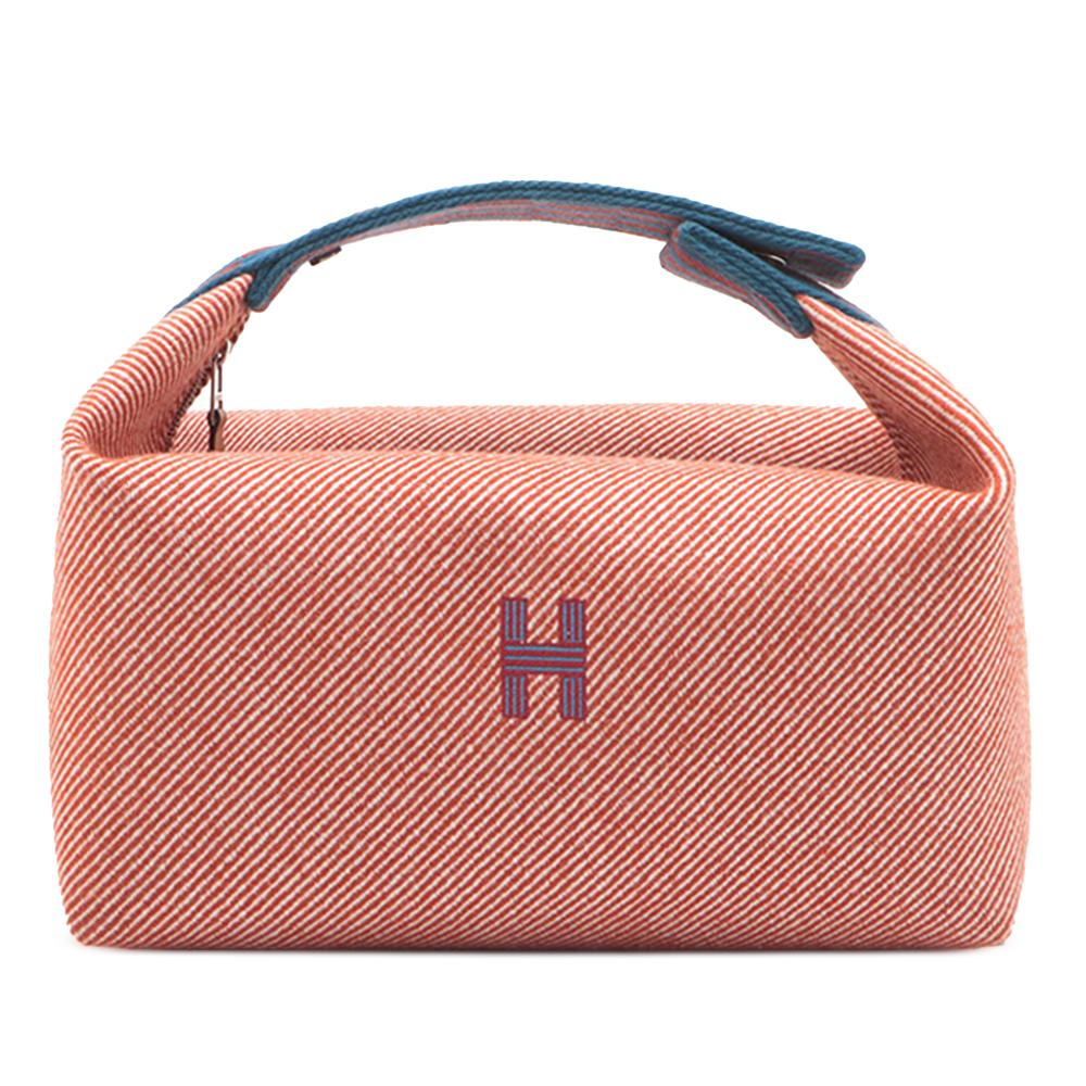 Hermès A Hermès Orange Red Orange with Blue Dark Blue Wool Fabric Large Bride A Brac H Natte Case France