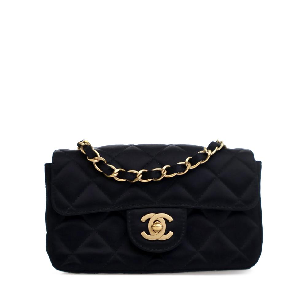 Chanel AB Chanel Black Satin Fabric Extra Mini Rectangular Classic Single Flap Italy