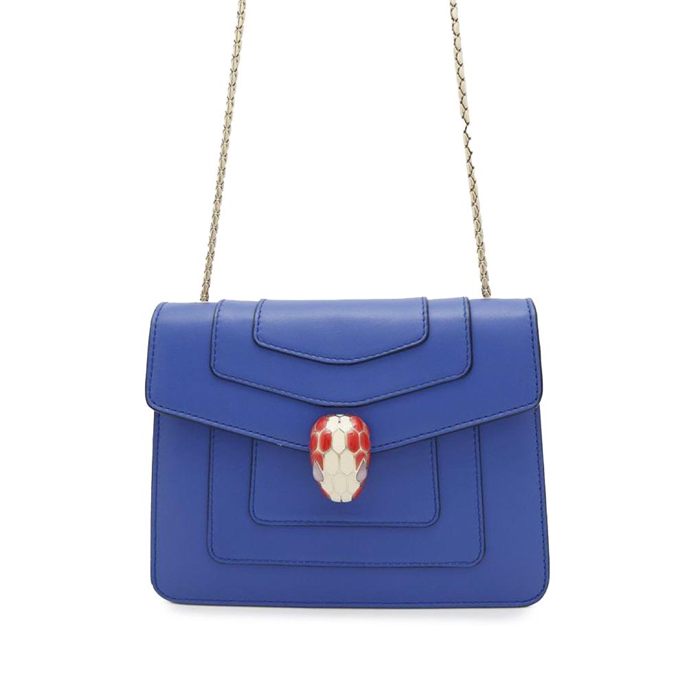 Bvlgari B Bvlgari Blue Calf Leather Small Square Serpenti Forever Chain Crossbody Italy