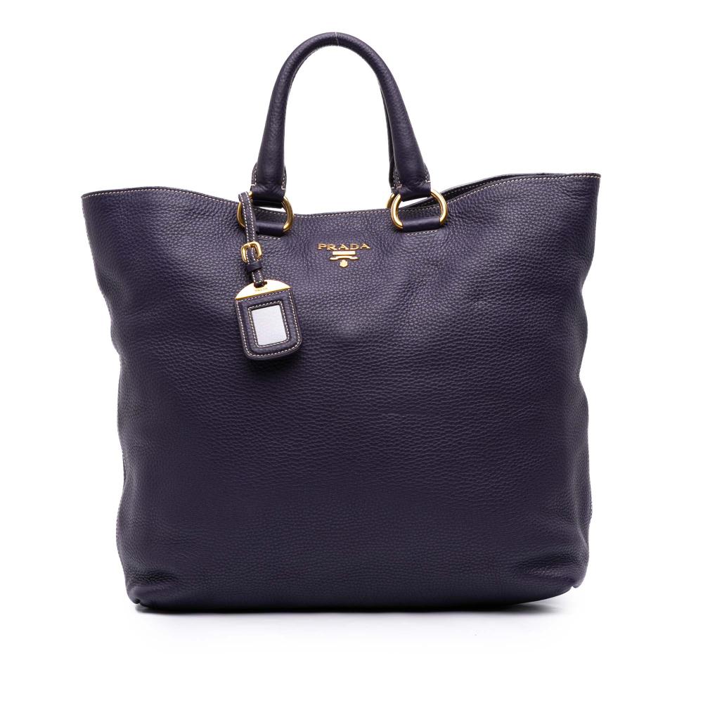 Prada B Prada Purple Violet Calf Leather Vitello Daino Open Convertible Tote Italy
