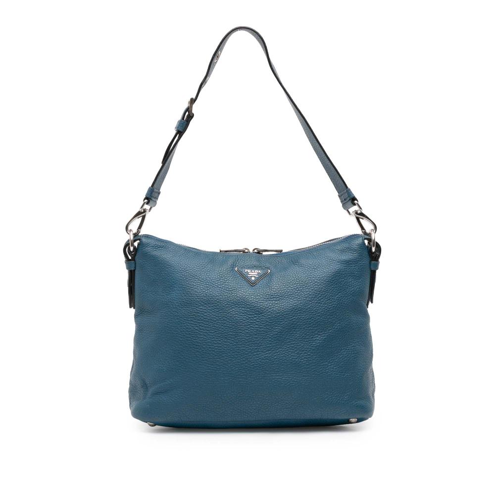 Prada B Prada Blue Calf Leather Vitello Daino Shoulder Bag Italy