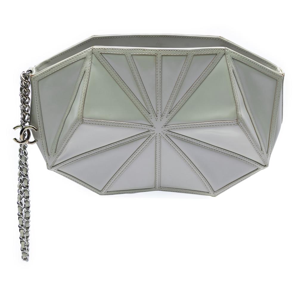 Chanel White Ivory Lambskin Leather Leather Pearlescent Lambskin Midnight Swim Wristlet Clutch Italy