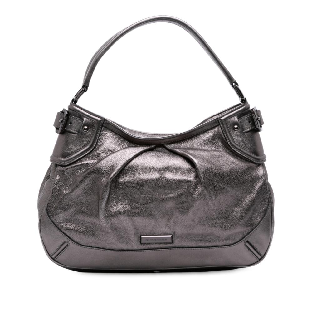 Burberry B Burberry Gray Dark Gray Calf Leather Metallic Fairby Hobo Italy