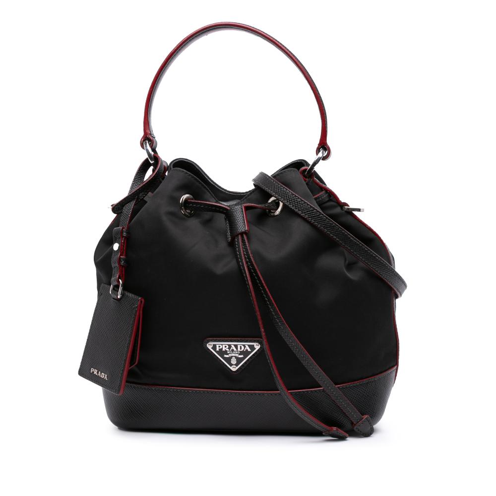 Prada B Prada Black Nylon Fabric Saffiano Trimmed Tessuto Bucket Bag Italy