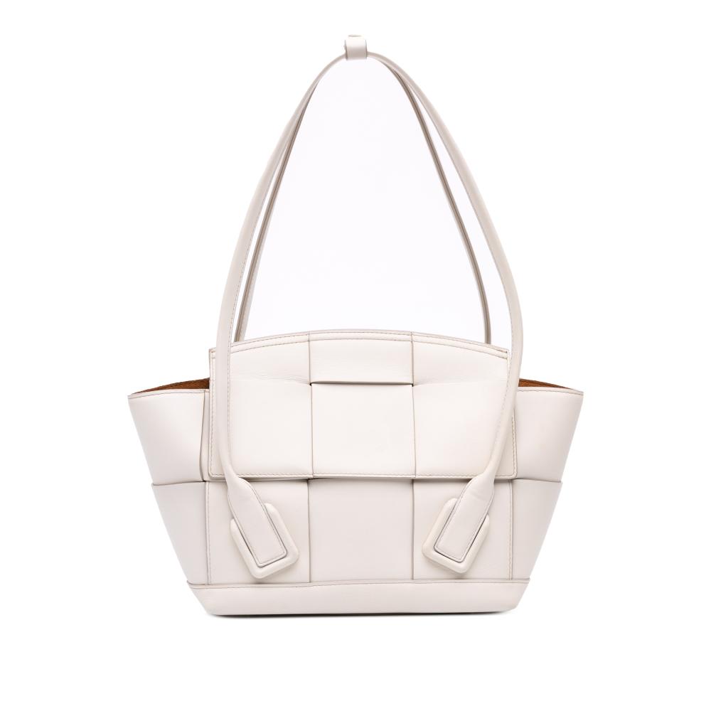 Bottega Veneta B Bottega Veneta White Calf Leather Small skin Maxi Intrecciato Arco Satchel Italy