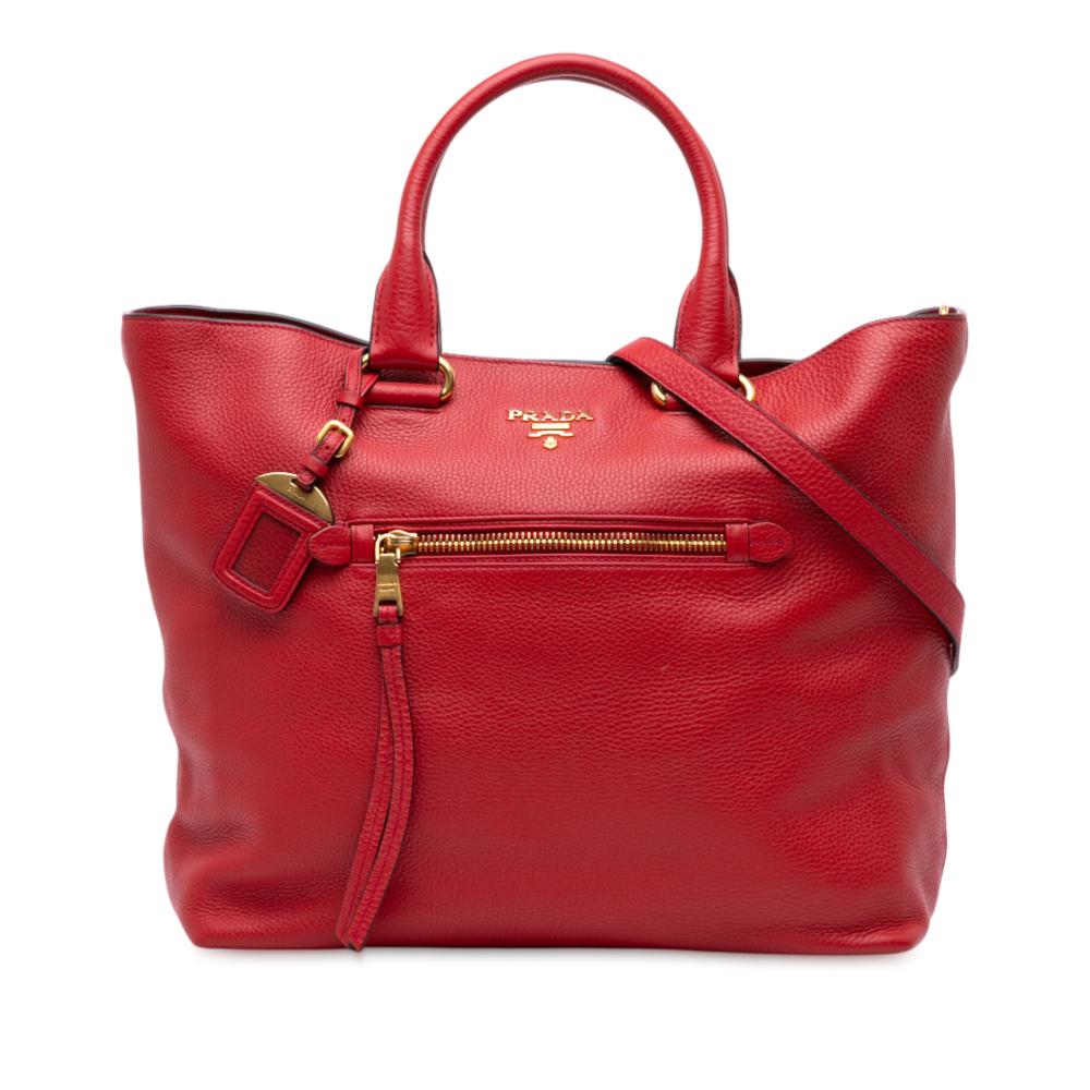 Prada B Prada Red Calf Leather Vitello Daino Open Convertible Tote India