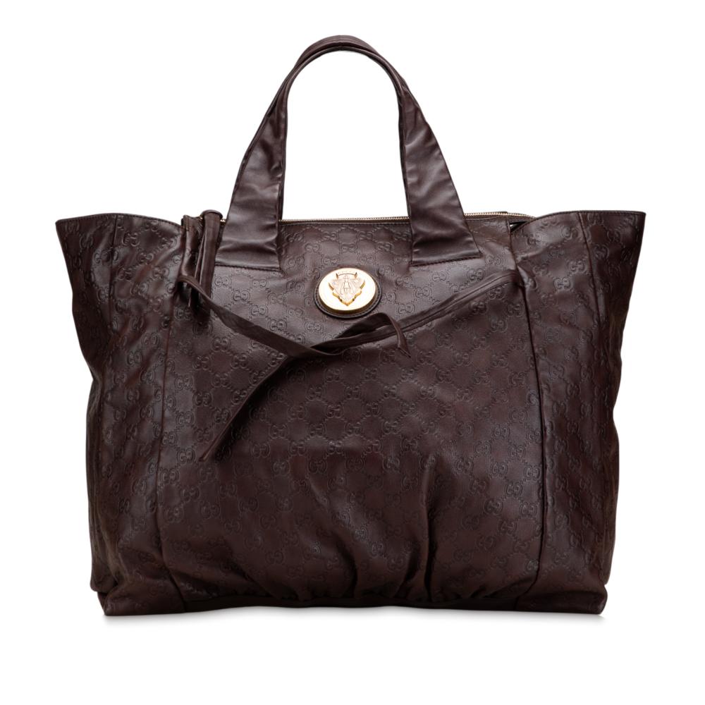 Gucci B Gucci Brown Dark Brown Calf Leather Large Guccissima Hysteria Tote Italy