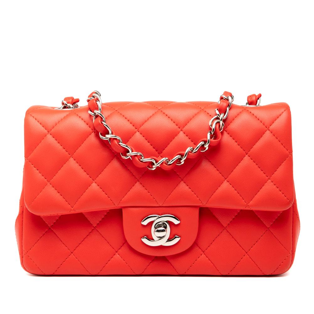 Chanel B Chanel Red Lambskin Leather Leather Mini Rectangular Classic Lambskin Single Flap France