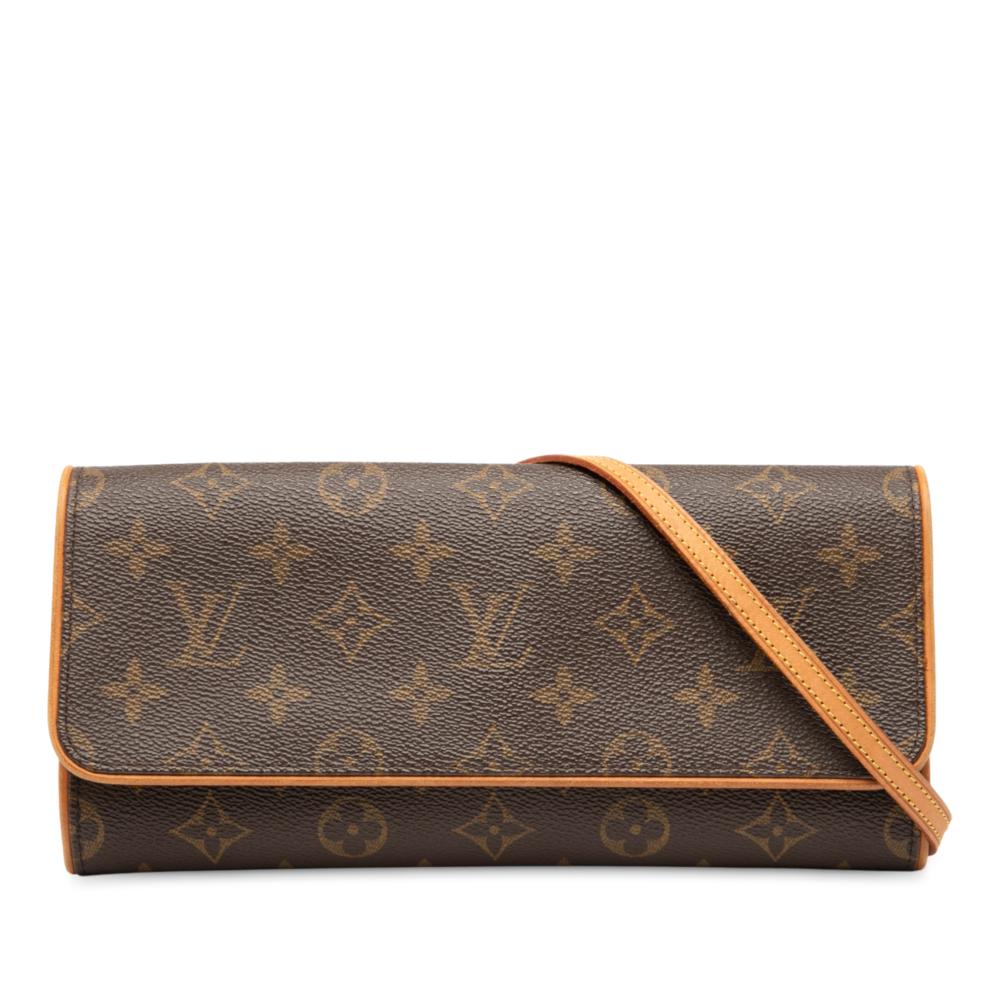Louis Vuitton B Louis Vuitton Brown Monogram Canvas Fabric Monogram Pochette Twin GM France