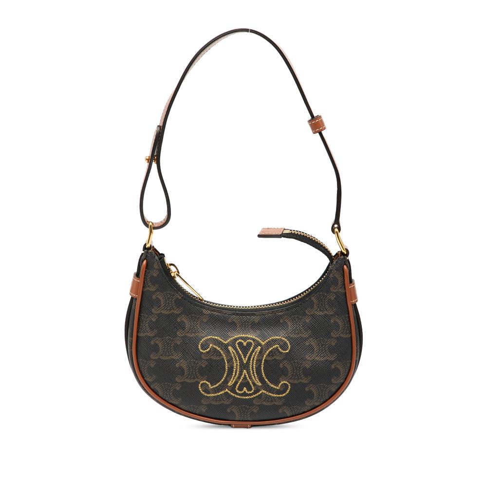Celine AB Celine Brown Dark Brown Coated Canvas Fabric Mini Triomphe Ava Shoulder Bag Italy
