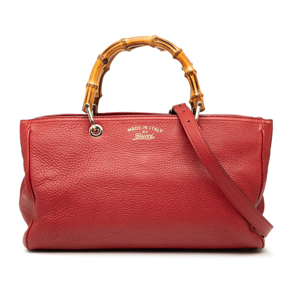 Gucci AB Gucci Red Calf Leather Medium skin Bamboo Shopper Satchel Italy