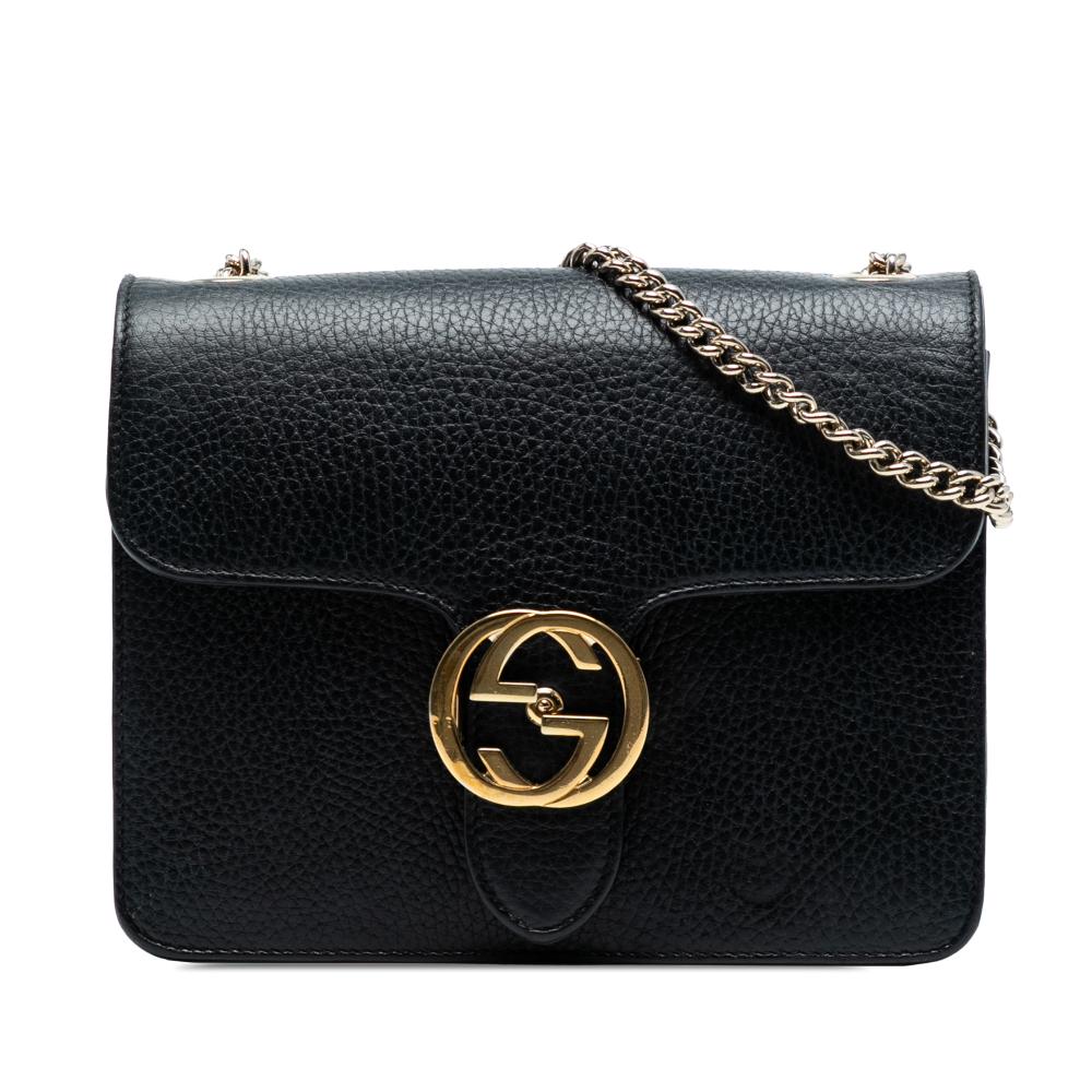 Gucci B Gucci Black Calf Leather Small Dollar skin Interlocking G Crossbody Italy