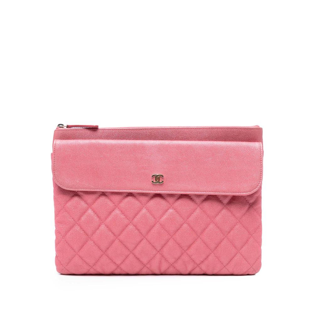 Chanel AB Chanel Pink Caviar Leather Leather Medium CC Quilted Caviar Flap Cosmetic Case Italy