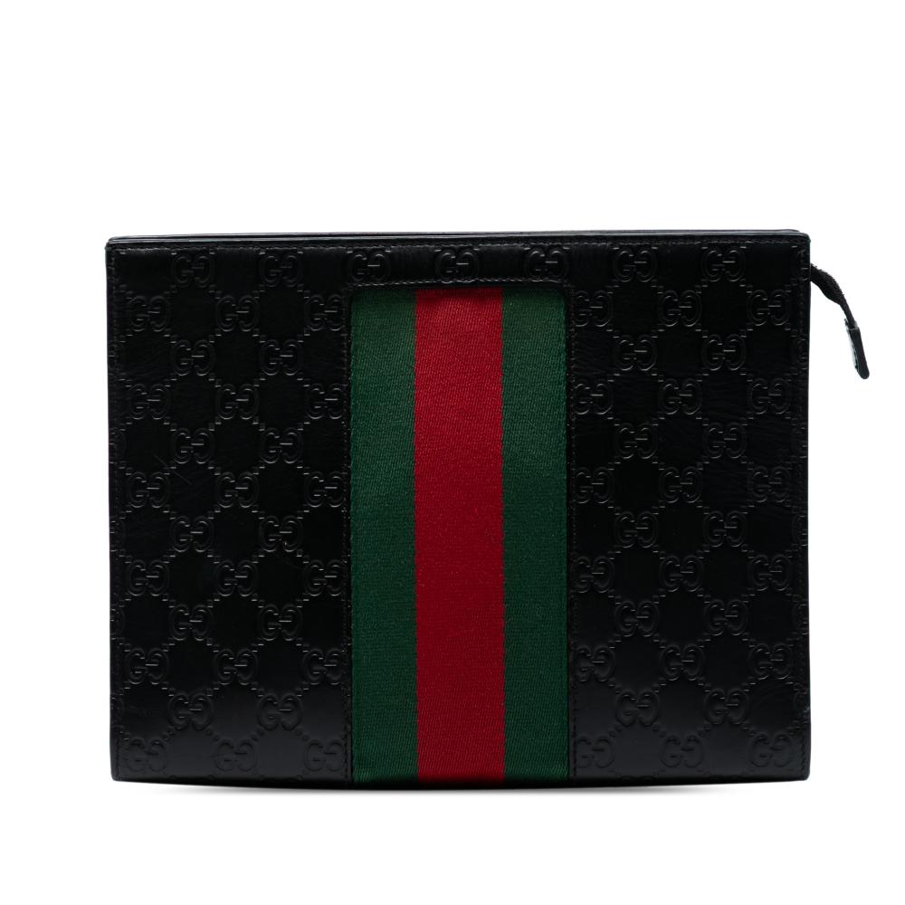 Gucci AB Gucci Black Calf Leather Guccissima Web Clutch Italy