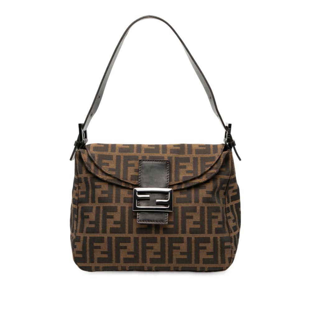 Fendi B Fendi Brown Canvas Fabric Zucca Double Flap Mamma Italy