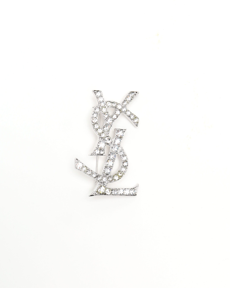 Saint Laurent YSL logo Rhinestone Brooch