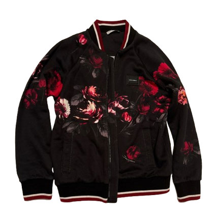 Dolce&Gabbana Bomberjacke aus dunklem Baumwollfrottee mit Blumendruck
