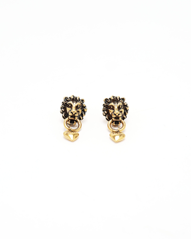 Gucci Lion Head Hearts Drop Earrings
