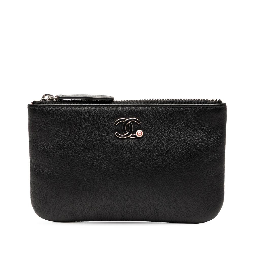 Chanel AB Chanel Black Calf Leather CC Grained skin Zip Pouch Italy