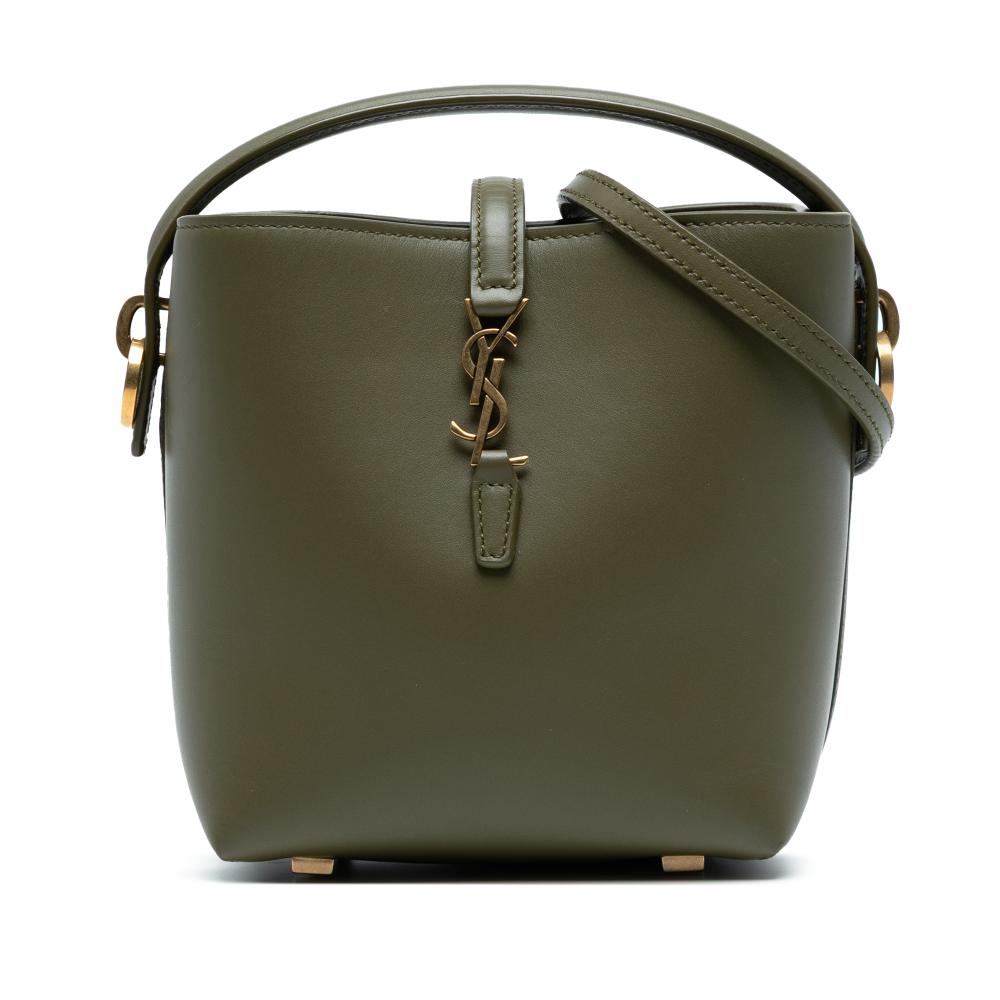 Saint Laurent AB Saint Laurent Green Olive Green Calf Leather Mini Shiny skin Le 37 Bucket Bag Italy