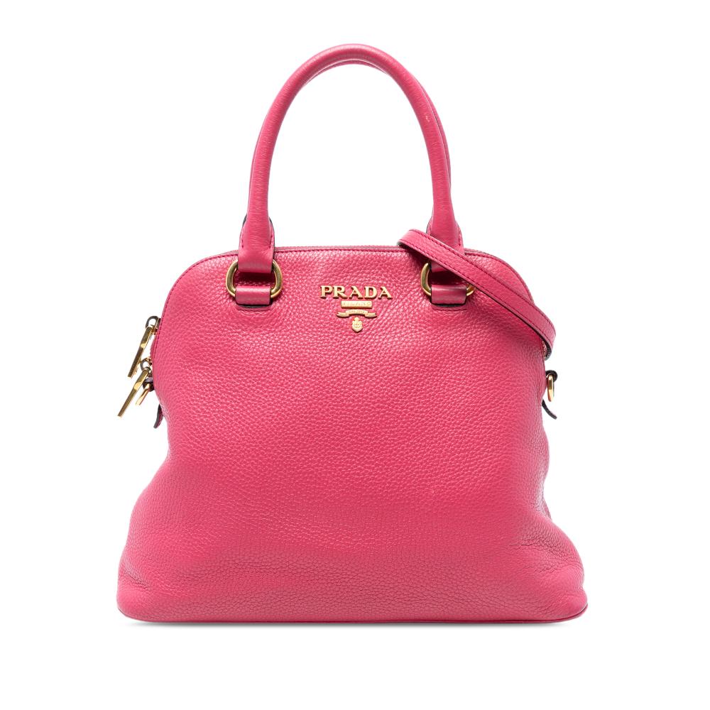 Prada B Prada Pink Calf Leather Vitello Daino Dome Satchel Turkey