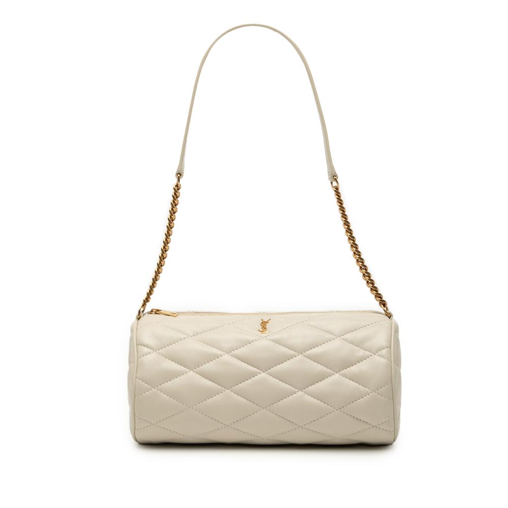 Saint Laurent B Saint Laurent White Lambskin Leather Leather Small Quilted Lambskin Sade Tube Bag Italy