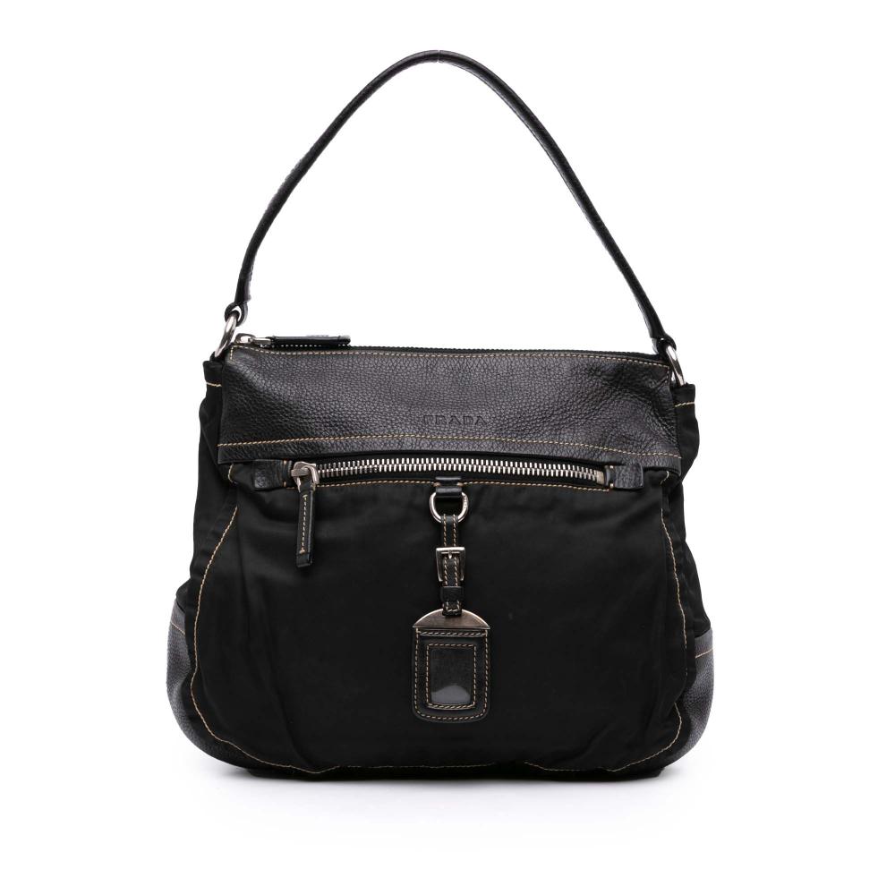 Prada B Prada Black Calf Leather and Tessuto Shoulder Bag Italy