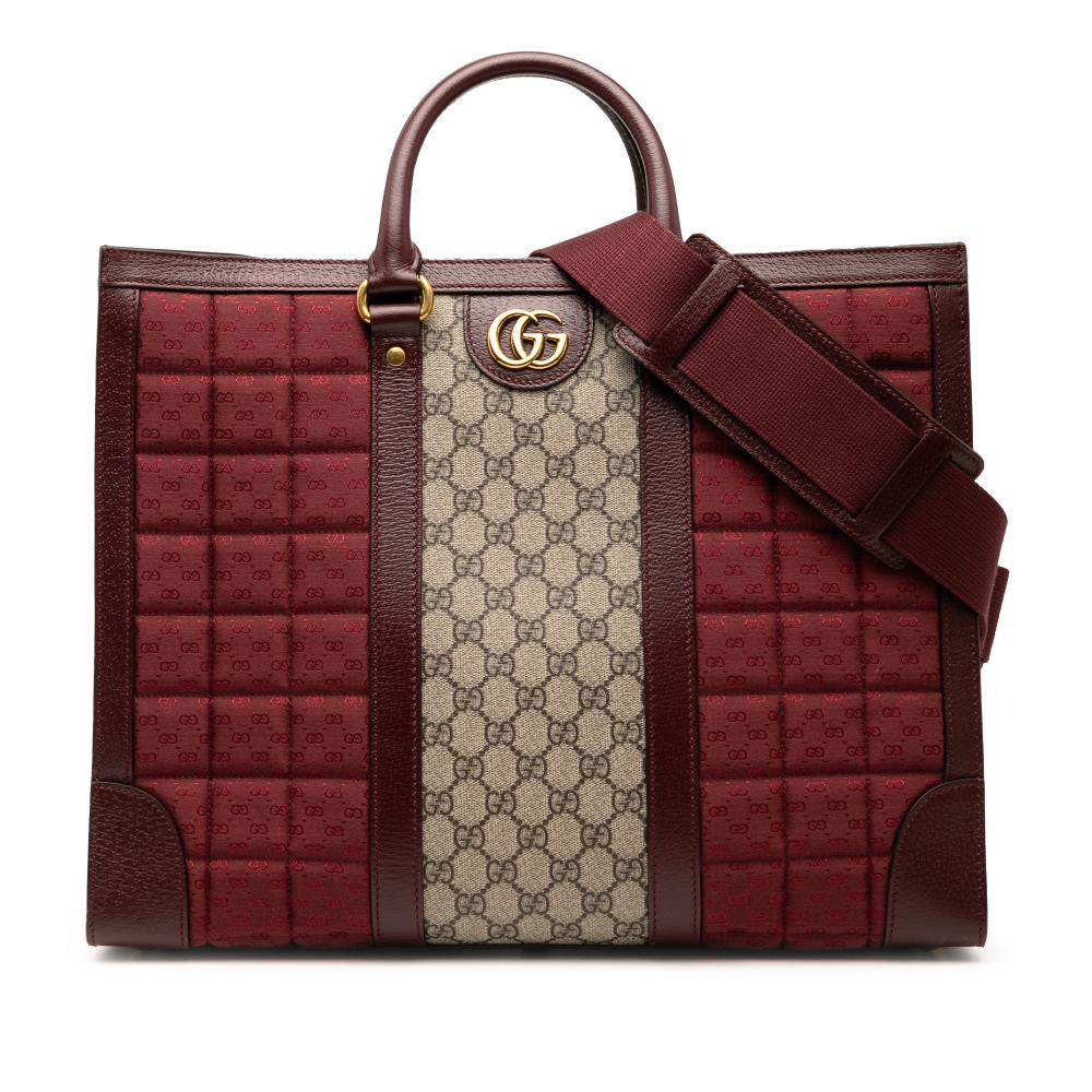 Gucci Red Medium GG Supreme and Quilted Mini GG Canvas Double G Tote Italy