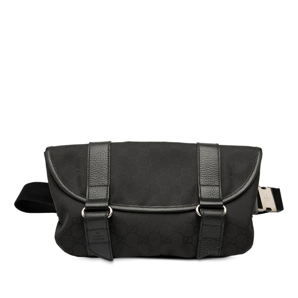 Gucci AB Gucci Black Canvas Fabric GG Belt Bag Italy