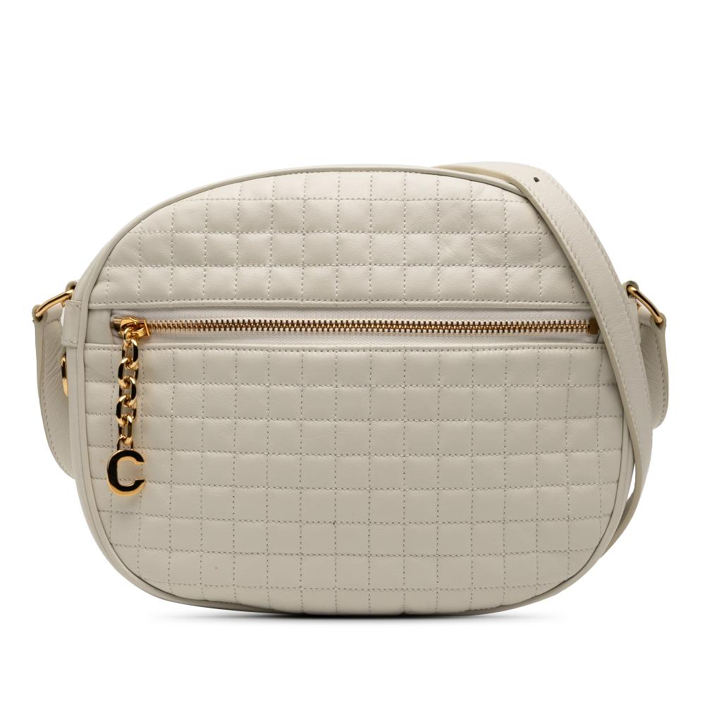 Celine AB Celine White Calf Leather Quilted skin C Charm Crossbody Italy