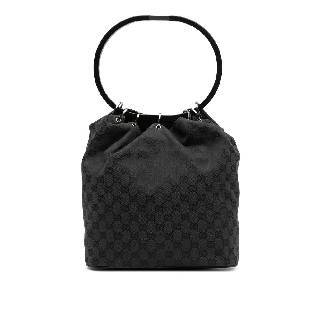 Gucci B Gucci Black Canvas Fabric GG Ring Handbag Italy