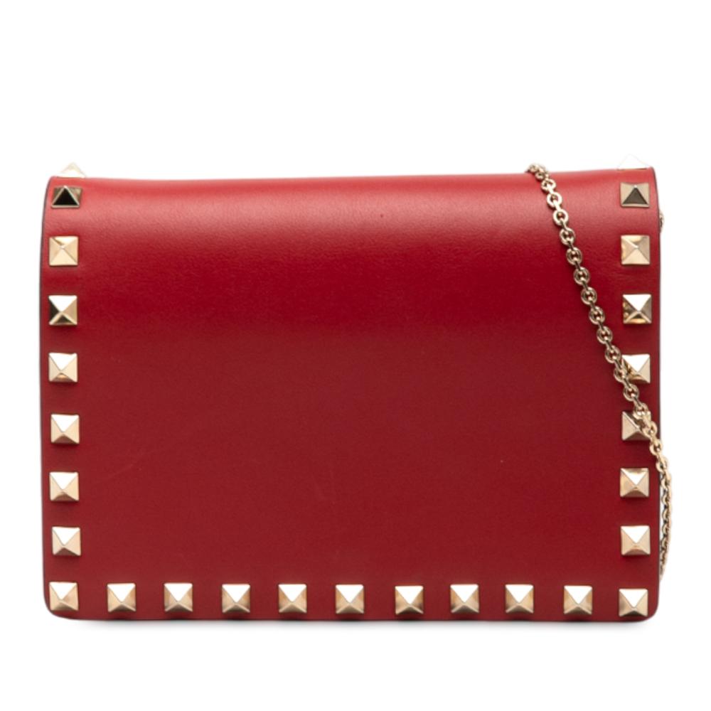 Valentino AB Valentino Red Calf Leather Rockstud Chain Pouch Italy