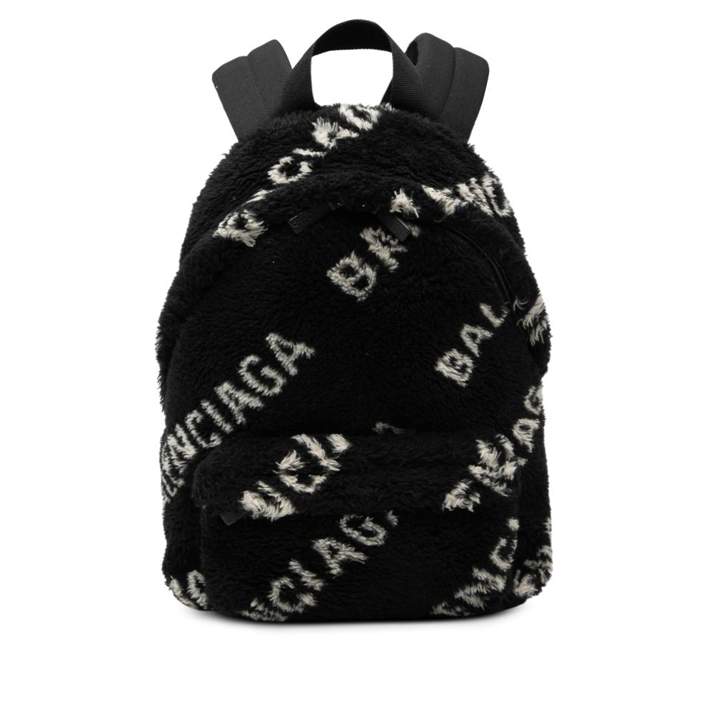 Balenciaga B Balenciaga Black Polyester Fabric Small Faux Fur Diagonal Logo Everyday Backpack Italy