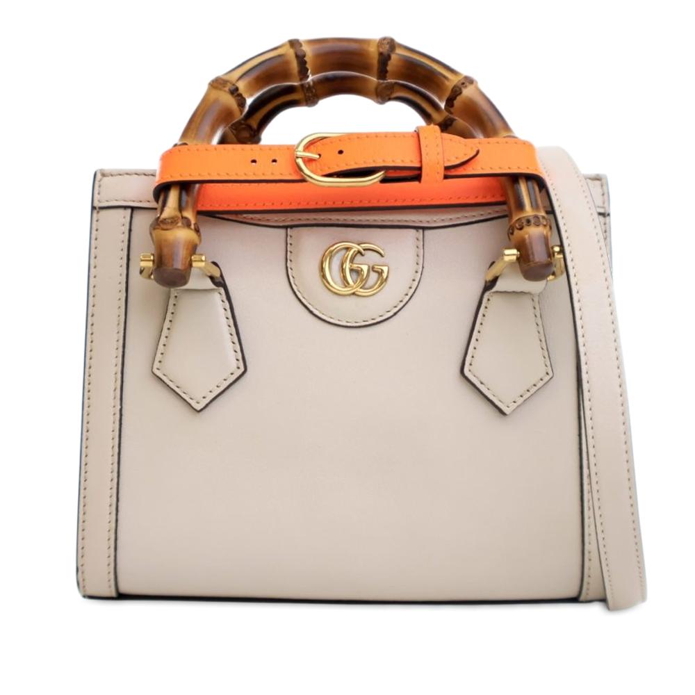 Gucci AB Gucci White Calf Leather Mini skin Bamboo Diana Satchel Italy