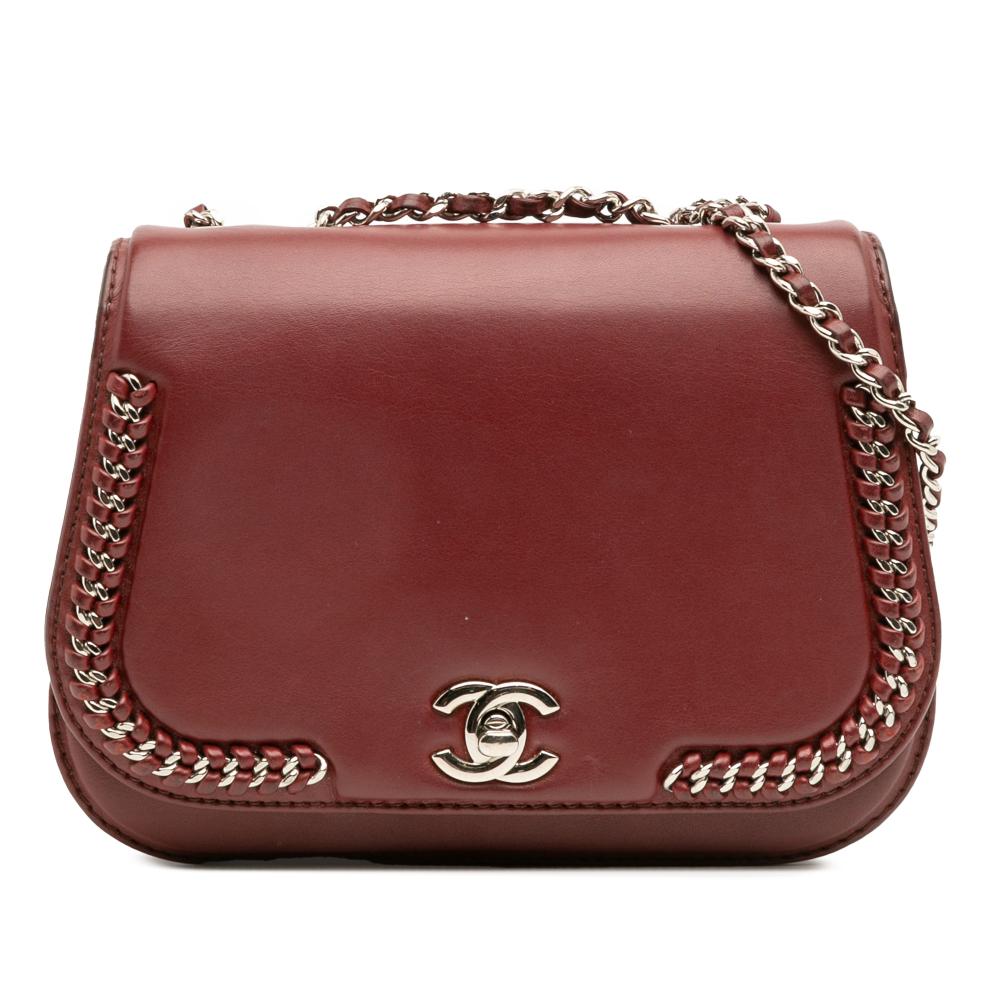 Chanel AB Chanel Red Dark Red Calf Leather Small skin Braided Chic Flap France